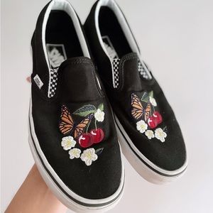 VANS checkered cherry blossom butterfly slip ons